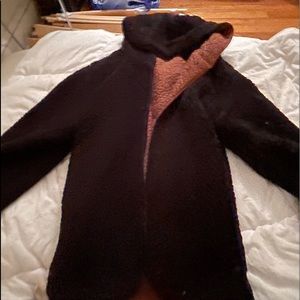 medium brown / black urban outfitters coat , very cozy !